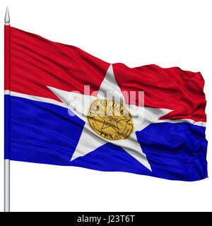 Dallas Stadt Flagge am Fahnenmast, Texas State, fliegen im Wind, Isolated on White Background Stockfoto