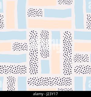 Nahtlose Muster mit abstrakten Formen in Pastell rosa, hellblau und schwarz auf cremefarbenen Hintergrund. Modernen geometrischen Stil Fliesen Hintergrund. Stock Vektor