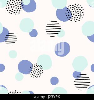 Nahtlose Muster mit strukturierten runden Formen in schwarz, Mintgrün und Lavendel violett auf weißem Hintergrund. Kreative und moderne Fliesen Hintergrund Stock Vektor