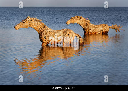 Kunst auf Sylt, Pferde gemacht von Stroh, Schleswig-Holstein, Deutschland, Europa Stockfoto
