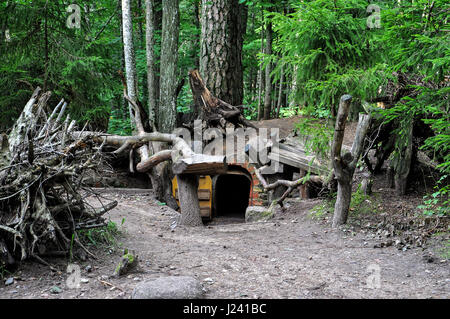 Zwerge Fee Häuser in den geheimnisvollen Wald. Stockfoto