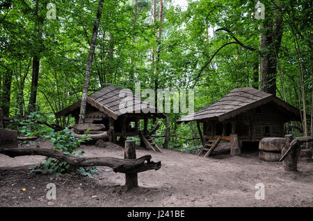 Zwerge Fee Häuser in den geheimnisvollen Wald. Stockfoto