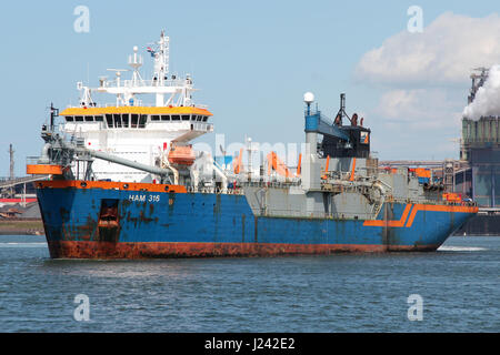 nachgestellte Sauger Trichter Bagger HAM 316 betrieben von Van Oord, eine niederländische contracting-Unternehmen mit einem der weltweit größten Baggerarbeiten Flotten. Stockfoto