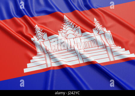 Kambodscha-Flagge. Wellige hoch detaillierte Stoff. Abbildung 3D-Rendering Stockfoto