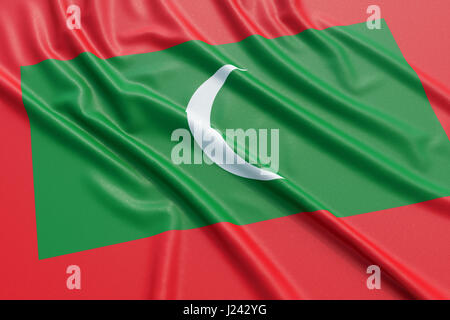 Flagge der Malediven. Wellige hoch detaillierte Stoff. Abbildung 3D-Rendering Stockfoto
