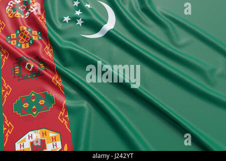 Turkmenistan Flagge. Wellige hoch detaillierte Stoff. Abbildung 3D-Rendering Stockfoto