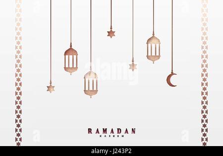 Arabische Laternen oder Lampen, hängende einen halben Monat und einen Stern. Stock Vektor