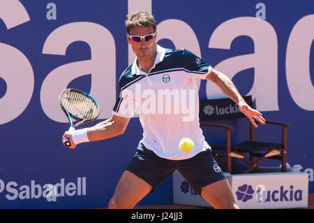 Barcelona, Spanien. 25. April 2017. Spanischer Tennisspieler Tommy Robredo in einer ersten Runde Spiel gegen Yuichi Sugita bei "Barcelona Open Banc Sabadell - Trofeo Conde de Godó". Bildnachweis: David Grau/Alamy Live-Nachrichten. Stockfoto