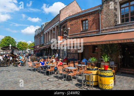 Cafe am Quartier Saint-Leu, Amiens, Rue des Bondés, Picardie, Frankreich Stockfoto