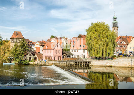 Blick über die Stadt Lauf A.d. Pegnitz am Fluss Pegnitz in Bayern, Deutschland Stockfoto