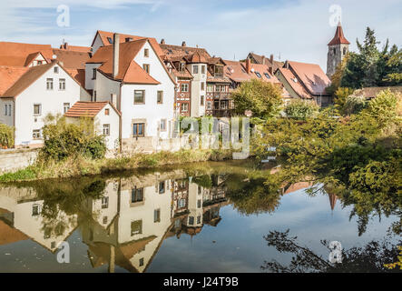 Blick über die Stadt Lauf A.d. Pegnitz am Fluss Pegnitz in Bayern, Deutschland Stockfoto