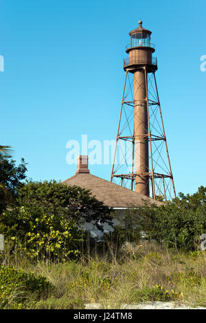 98-Fuß hohen Eisen Sanibel Island Leuchtturm war zuerst im Jahre 1884, beleuchtet auf Sanibel Island, eine vorgelagerten Insel in der Nähe von Fort Myers, Florida. Stockfoto