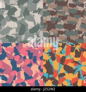 Satz von USA Form Camo nahtlose Muster. Bunte Amerika urban Camouflage. Vektor Stoff Textil print-Design. Stock Vektor