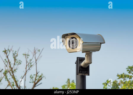 Überwachungskamera im Park installiert. Stockfoto