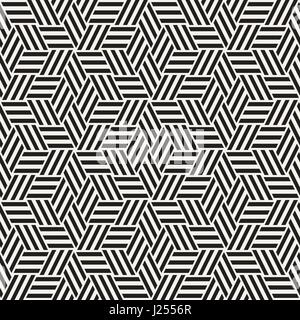 Kubische Gitter Tiling endlose elegante Textur. Abstrakten geometrischen Hintergrund-Design. Nahtlose Rhombus Formen schwarz-weiß Vektormuster. Stock Vektor