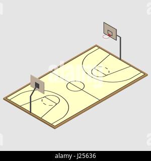 Feld für Basketball spielen mit einem Abzeichen und Korb, isoliert auf weißem Hintergrund. Auslegung von Spielplätzen. Flache isometrische 3D-Stil, Vektor-krank Stock Vektor