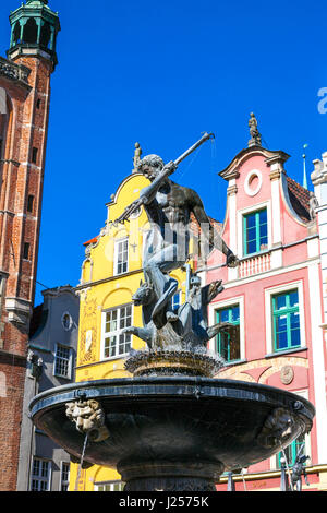 Neptunbrunnen im Zentrum von Danzig, Polen Stockfoto