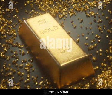 Goldbarren 1000 Gramm, in der Mitte des gold-Nuggets. Gold Exploration und Bergbau-Konzept. Stockfoto