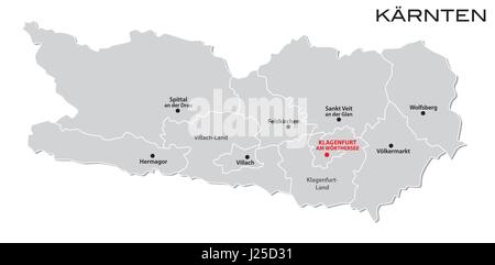 : Administrative und politische Karte des österreichischen Bundeslandes Kärnten Stock Vektor
