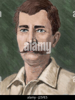 Henry Morton Stanley (1841-1904).  Britischer Journalist und Explorer. Porträt. Gravur. Farbige. Stockfoto