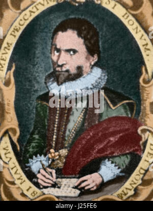 John Napier (1550-1617). Schottischer Mathematiker, Physiker und Astronom. Porträt. Gravur. Farbige. Stockfoto