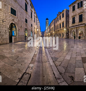 Panorama der Stradun Straße in den Morgen, Dubrovnik, Dalmatien, Kroatien Stockfoto