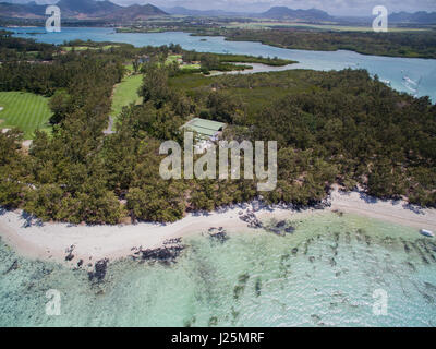 Luftaufnahme: Ile Aux Cerfs - Freizeit-Insel, Mauritius Stockfoto