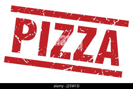 rote quadratische Grunge Pizza Stempel Stock Vektor