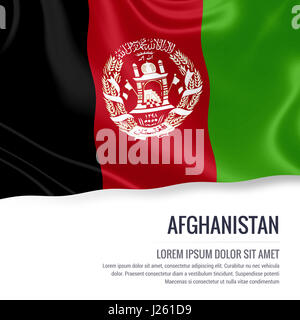 Afghanistan-Flagge. Seidige Flagge Afghanistan winken auf einem isolierten weißen Hintergrund mit dem weißen Textbereich für Ihre Anzeige Nachricht. 3D-Rendering. Stockfoto