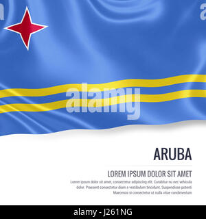 Aruba-Flagge. Seidige Flagge von Aruba winken auf einem isolierten weißen Hintergrund mit dem weißen Textbereich für Ihre Anzeige Nachricht. 3D-Rendering. Stockfoto