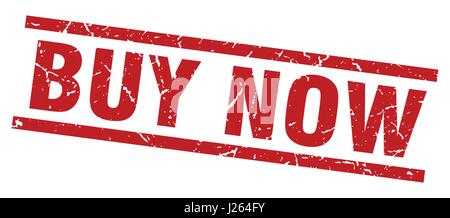 quadratische Grunge rot jetzt Briefmarke kaufen Stock Vektor