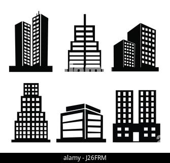 Commercial Building schwarz-weiß stellen icons Stock Vektor