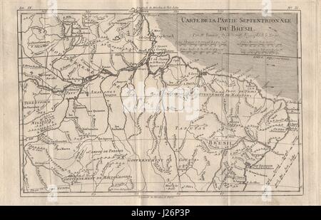 "Carte De La Partie Septentrional du Brasilien". Norden von Brasilien. BONNE 1780 Karte Stockfoto