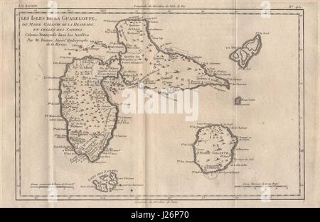 "Les Isles De La Guadeloupe, de Marie Galante..." Îles des Saintes. BONNE 1780 Karte Stockfoto