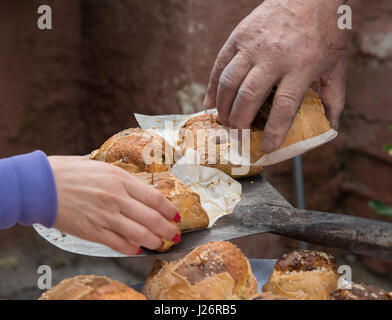 Traditionellen zypriotischen Ostern Gebäck mit Mischung aus verschiedenen Käse und Halloumi, genannt Flaounes Stockfoto