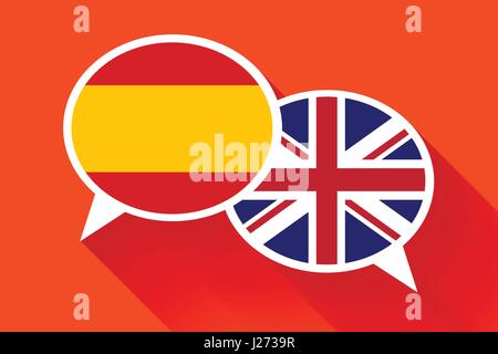Zwei weiße Sprechblasen mit Spanien und Großbritannien Fahnen Stock Vektor