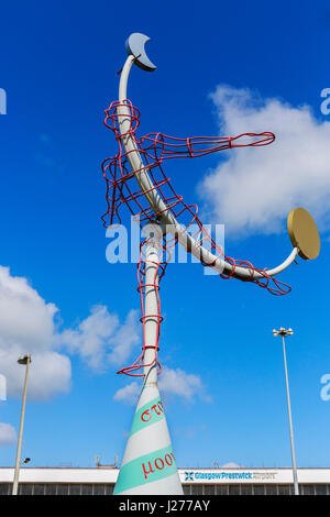 Fliegenden Mann Symbol außerhalb Glasgow Prestwick Flughafen Prestwick, Ayrshire, Schottland, UK Stockfoto