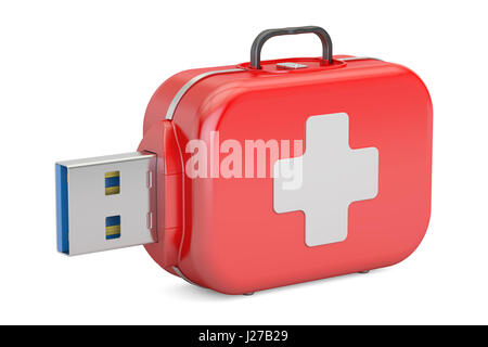 USB-Flash-Drive-Service, Erholung und erste-Hilfe-Konzept. 3D-Rendering isoliert auf weißem Hintergrund Stockfoto