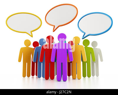 Multi farbige Figuren mit Sprechblasen auf dem Kopf. 3D Illustration. Stockfoto