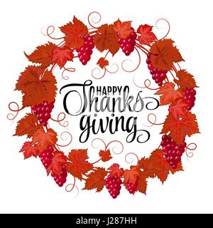 Happy Thanksgiving mit Text Gruß und Herbstlaub. Vektor-Illustration EPS 10 Stock Vektor