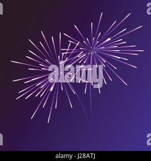 Abstrakt blau Feuerwerksexplosion auf transparenten Hintergrund. Silvester Feier Feuerwerk. Urlaub-Feuerwerk auf dunklem Hintergrund. Vektor-Illustration. Stock Vektor