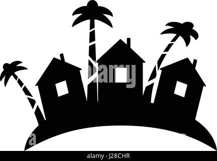 Sommer-Bungalow-Icon in Rahmenplanung. Strand-Hütte Schriftzug Silhouette Vektor-Illustration. Stock Vektor