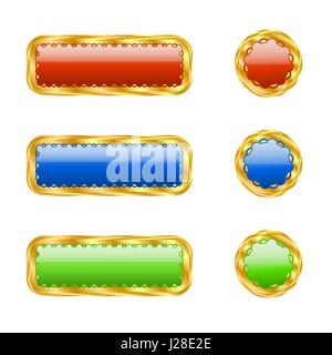 Durchbrochene Tasten rechteckigen und Runde Formen in drei Farben Stock Vektor