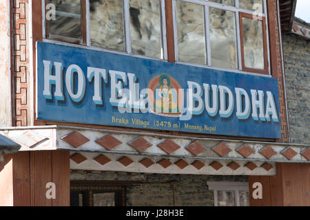 Nepal, Western Region, Bhakra, am Annapurna Circuit - Tag 6 - Akklimatisation Tag in Braga - Hotel Buddha in Bhakra, Manang Stockfoto