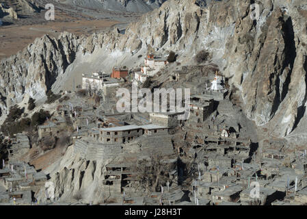 Nepal, Western Region, Bhakra, auf der Annapurna Circuit - Tag 6 - Akklimatisierung in Braga - Ansicht des Bhakra oder Braga Stockfoto