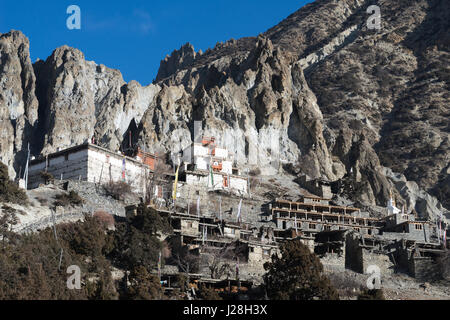 Nepal, Western Region, Bhakra, auf der Annapurna Circuit - Tag 6 - Tag Akklimatisierung in Braga - buddhistisches Kloster (Gompa) von Bhakra, erbaut im Jahre 1501 Stockfoto