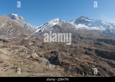 Nepal, Western Region, Jhong auf der Annapurna Circuit - Tag 10 - von Muktinath in Kagbeni - The Thorong-La Pass, Blick zurück Stockfoto