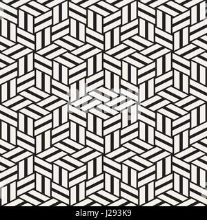 Kubische Gitter Tiling endlose elegante Textur. Abstrakten geometrischen Hintergrund-Design. Nahtlose Rhombus Formen schwarz-weiß Vektormuster. Stock Vektor