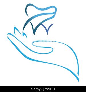 Hand halten stilisierten Zahn Stock Vektor