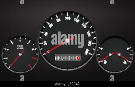Auto-Dashboard-Elemente auf einem schwarzen Hintergrund. Stock Vektor